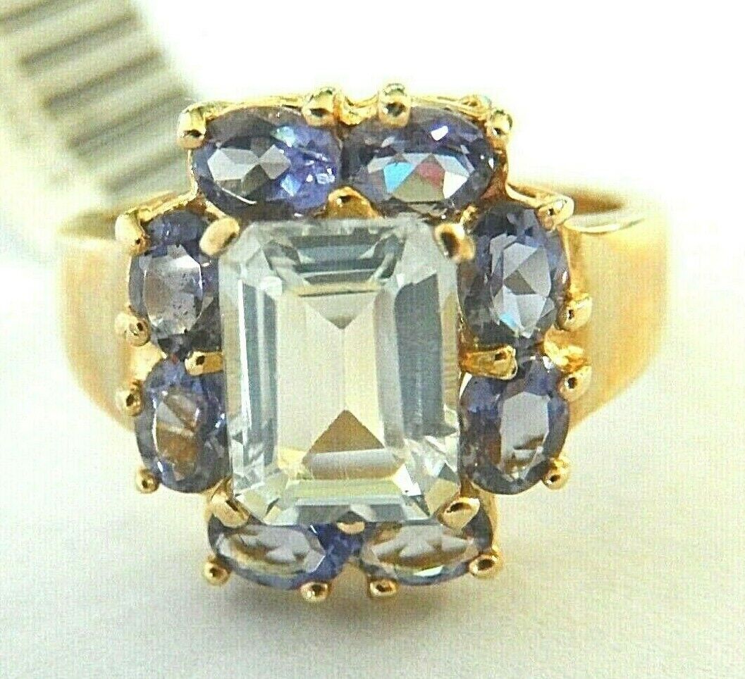 *VINTAGE Ladies 10k Yellow Gold 3.00 CT TW Tanzanite & White Topaz Ring Sz 7