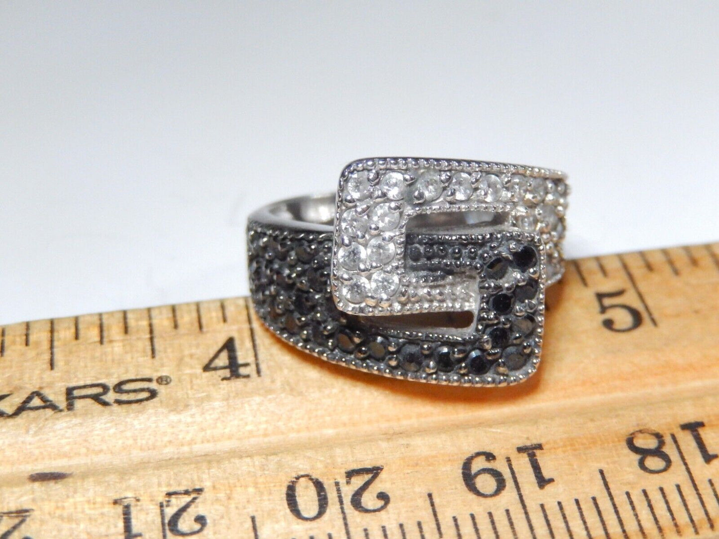 *VINTAGE*  Sterling Silver  Black and Clear CZ Buckle Size 6.25