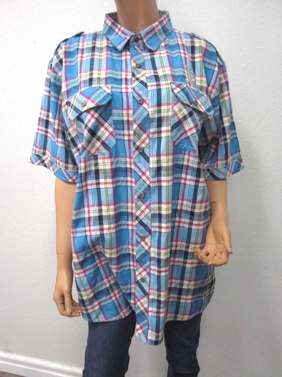 NICE Red Ape Casual Shirt ~ Button Front Short Sleeve Plaid Multi-Color Size 2XL