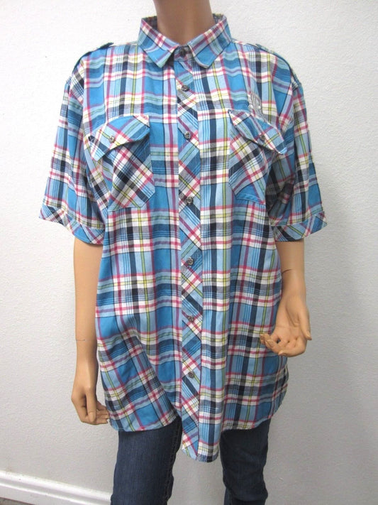 NICE Red Ape Casual Shirt ~ Button Front Short Sleeve Plaid Multi-Color Size 2XL