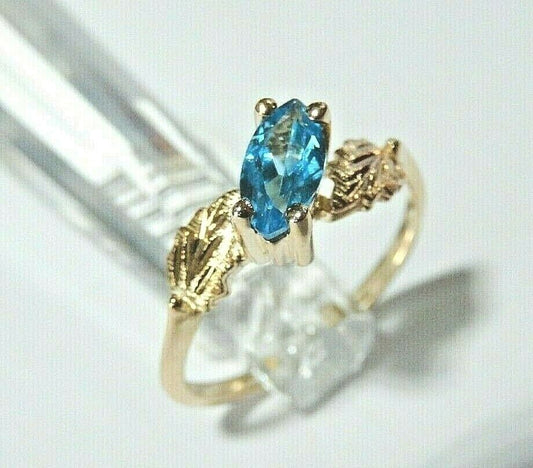 *NWT*  10K Yellow Gold Genuine Blue Topaz Two Leaf Design Ring Size 7.5