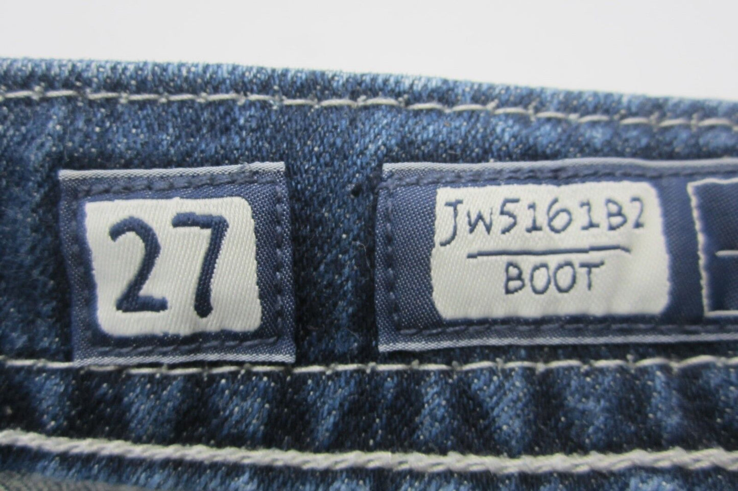 NICE  MISS ME Distressed Dark Low Rise Boot Crystals Jeans JW5161B2 Size 27 x 29