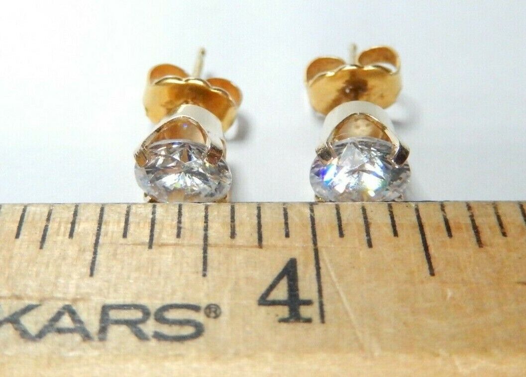 14CT Yellow Gold 2.00 CT Diamon Cut CZ Push Back Stud Earrings