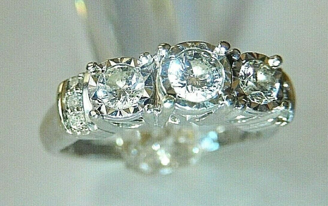*VINTAGE* Solid 10K White Gold Past Present Future .50CT  VS Quality Diamonds