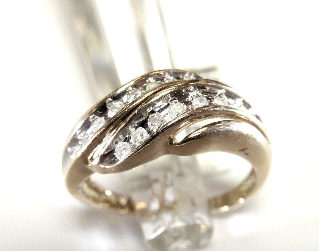 Two Row .25CT Natural Diamond Slant Wedding Band Ring in 10K SOLID Yellow Gold