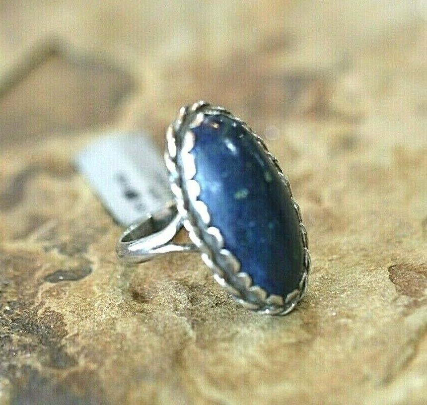 *VINTAGE* STUNNING NAVAJO DENIM LAPIS STERLING SILVER NATIVE AMERICAN RING Sz9.5