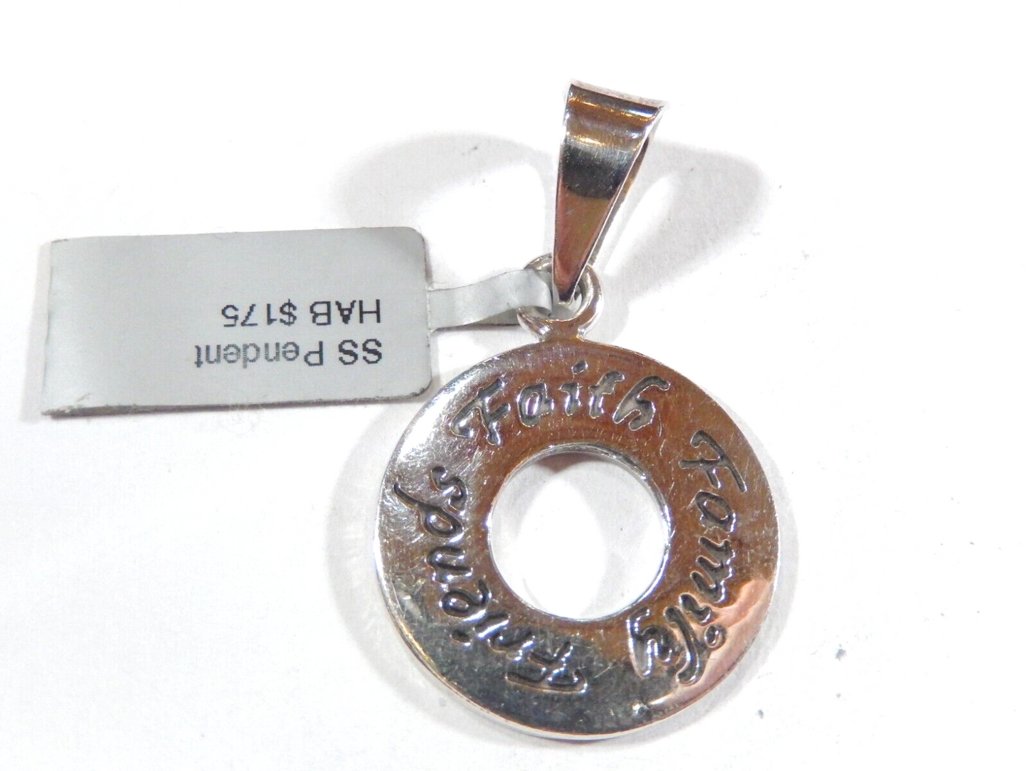 Fine Sterling Silver 925 Faith-Family-Friends Pendant W/Large Bail