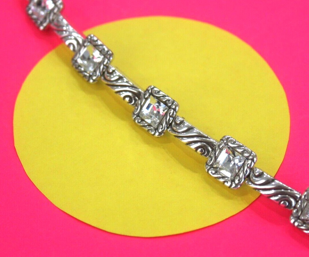 RETIREDGorgeous Brighton Silver Tone Rhinestone Link Bracelet 7" - 8"