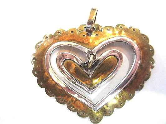 RETIRED & RARE Large Jeep Collins Sterling Silver & Brass Dangle Heart Pendant