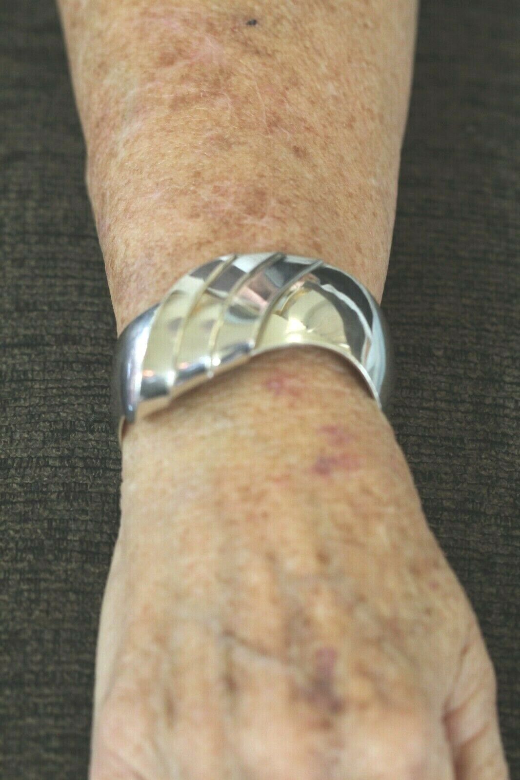 *VINTAGE*  WIDE - HEAVY - Sterling Silver Modernist Style Cuff Bracelet