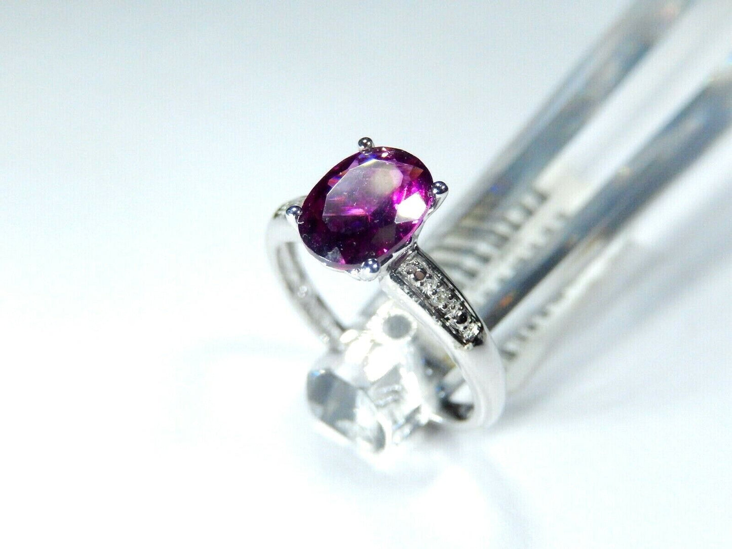 *NEW* 14K White Gold Natural Purple Amethyst & VS Diamond Ladies Ring Sz 5.75