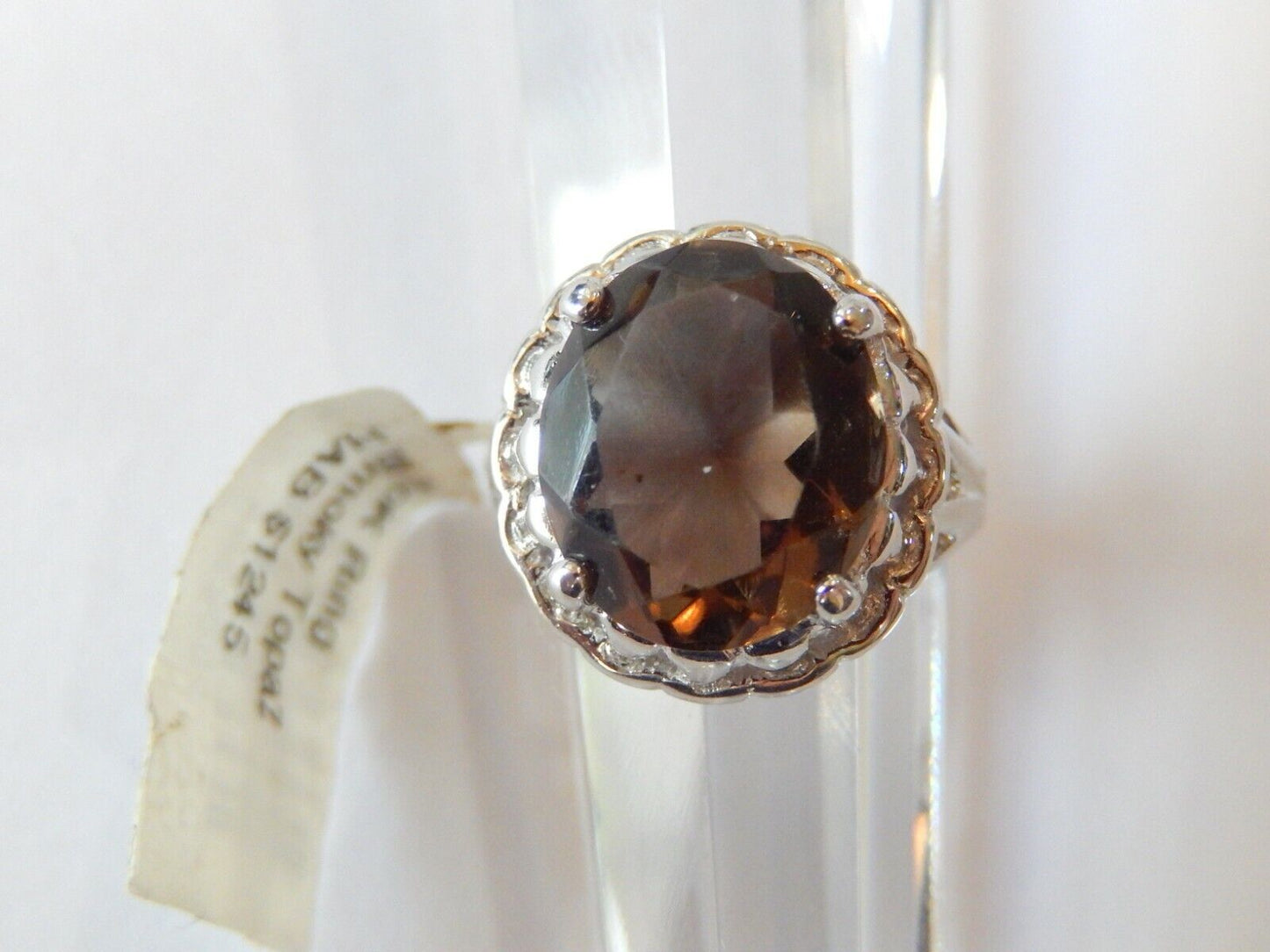 *VINTAGE* 10K White Gold 5CT Oval  Smokey Topaz Ring Size 5