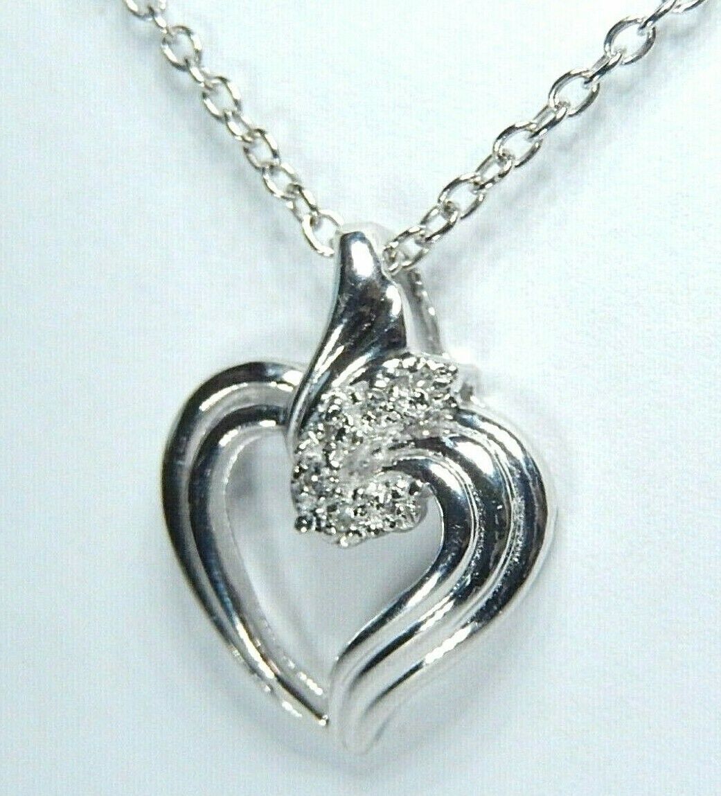 *NWT*  10k White Gold Six Diamond Heart Pendant with 18" Chain