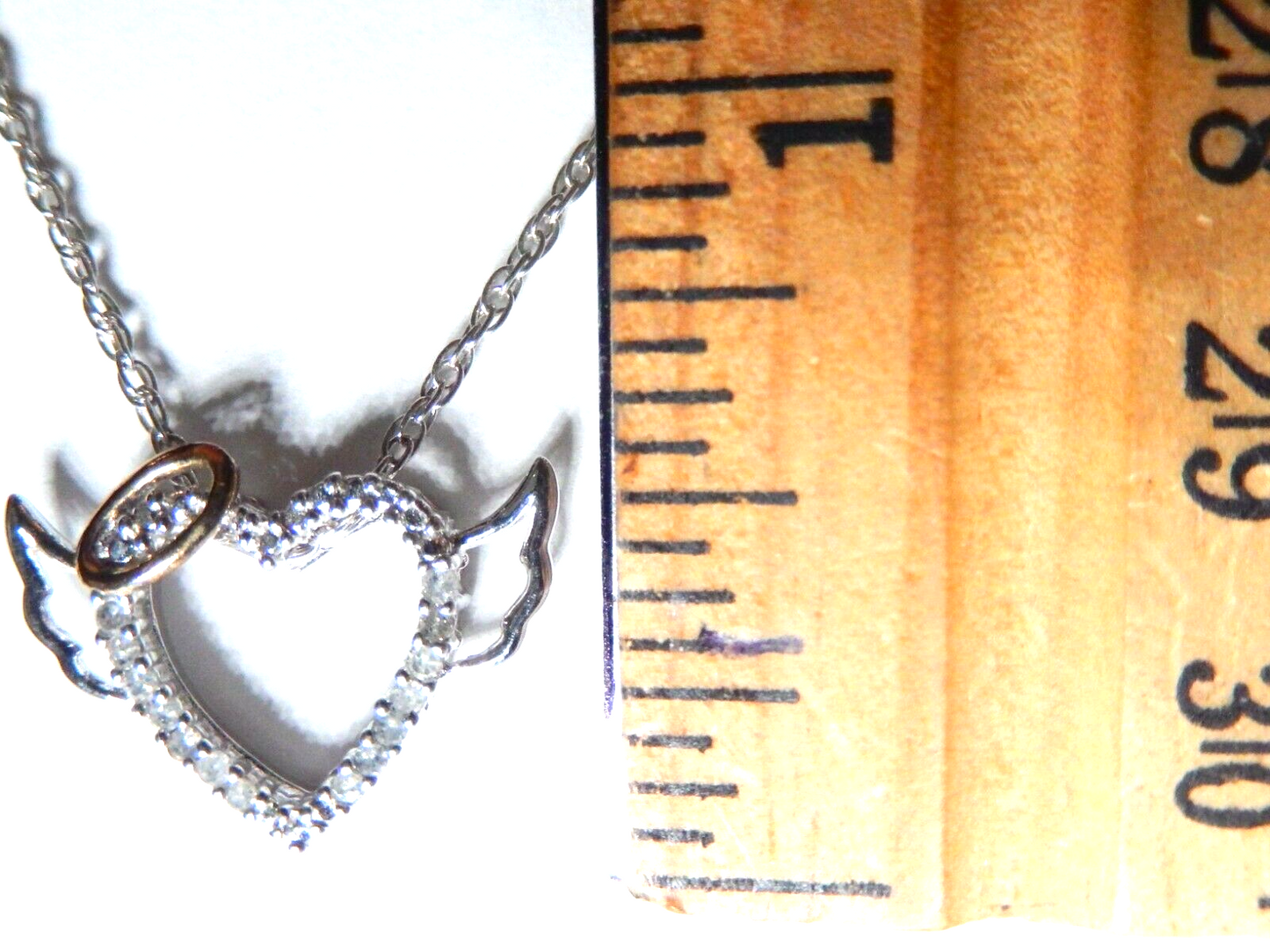 *NWT* Sterling Silver 14 Round Diamond Angel Heart Wing Pendant w/18" Chain