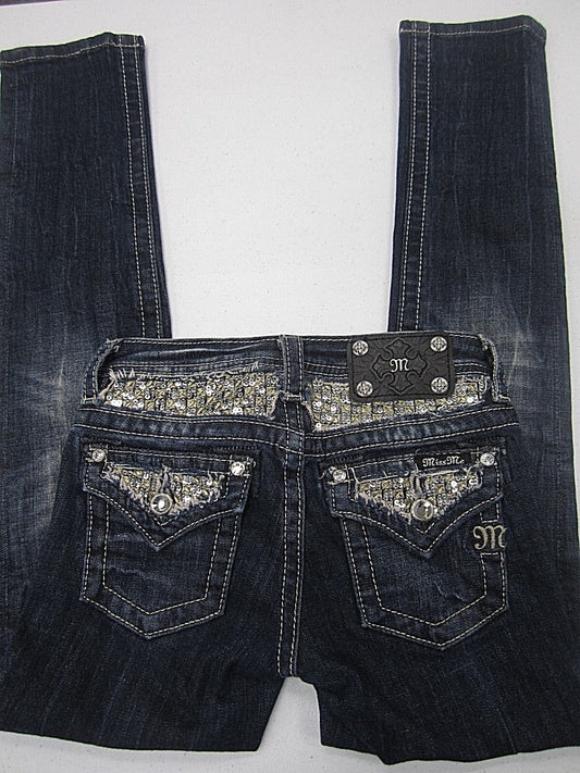 NWOT Miss Me Girls JK623GS Skinny Dark Blue Wash Flap Pocket Size 10 x 27