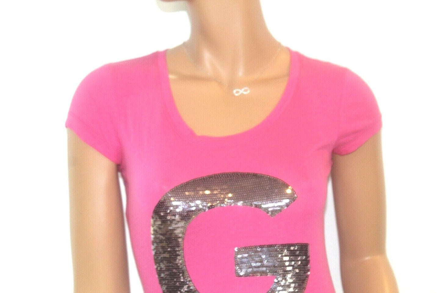 *NWT* GUESS Jeans Glitter Sequin Logo GUESS Pink T-shirt Tee Top SEXY Blouse XS