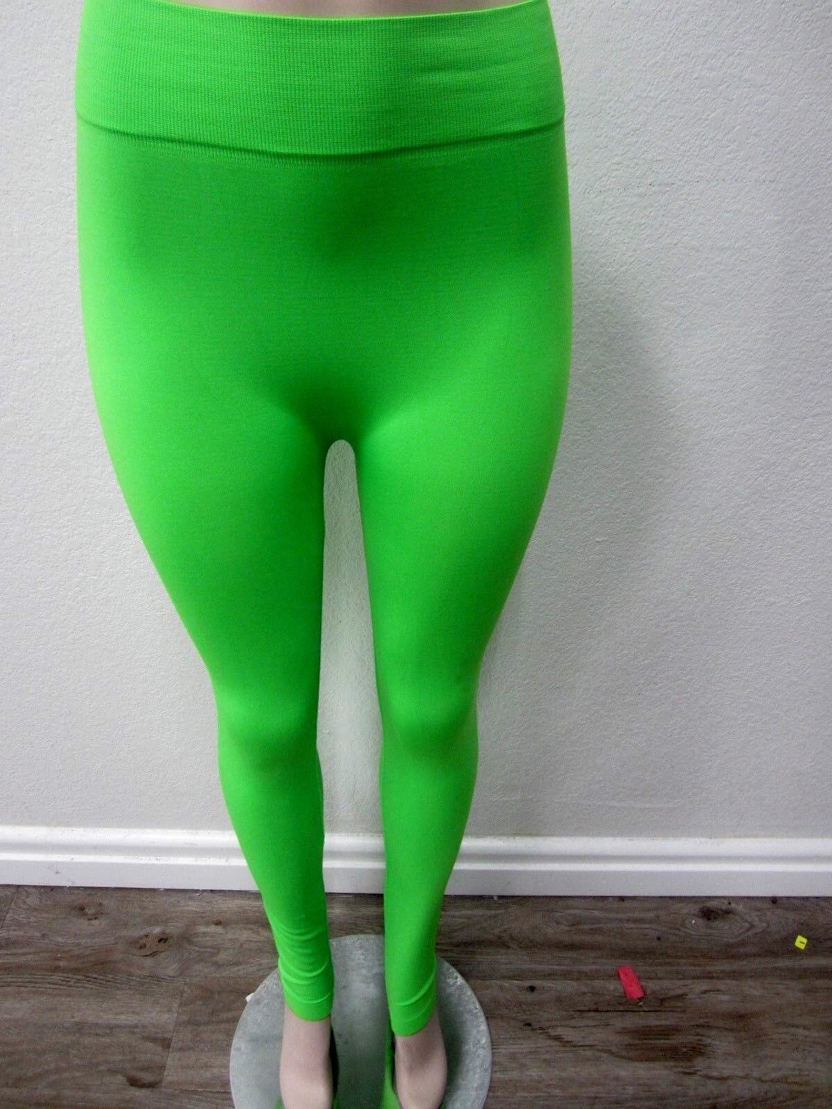 NWT New Mix Thick Leggings Women One Size Green Stretch Yoga Elastic 32" Length
