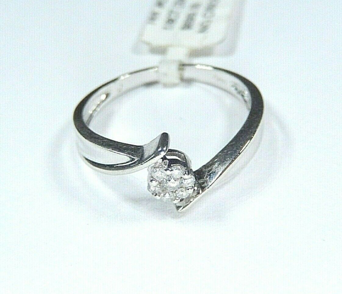 14k White Gold Bypass Round Seven Diamond Band Ring Size 7