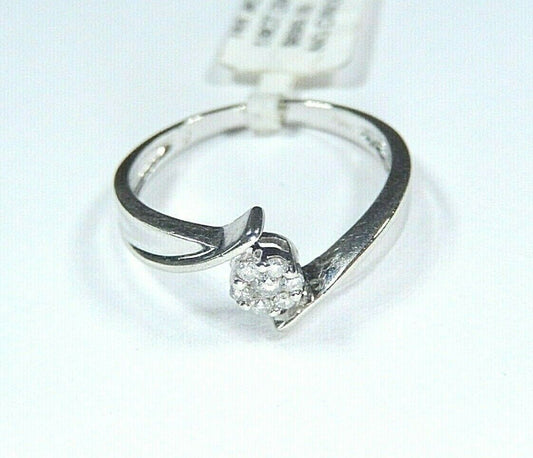 14k White Gold Bypass Round Seven Diamond Band Ring Size 7