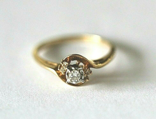 *VINTAGE*  14k Yellow Gold Natural Round Diamond Solitaire Engagement Ring Sz 8