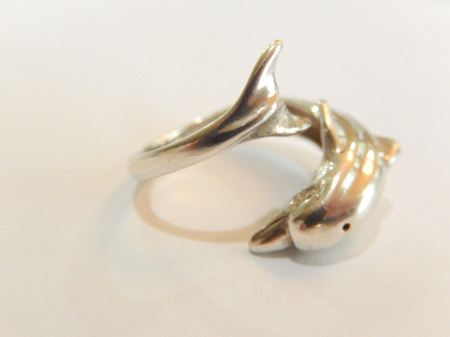 *VINTAGE*  Sterling Silver Heavy Large Wrap Bypass Dolphin Ring Size Adjustable