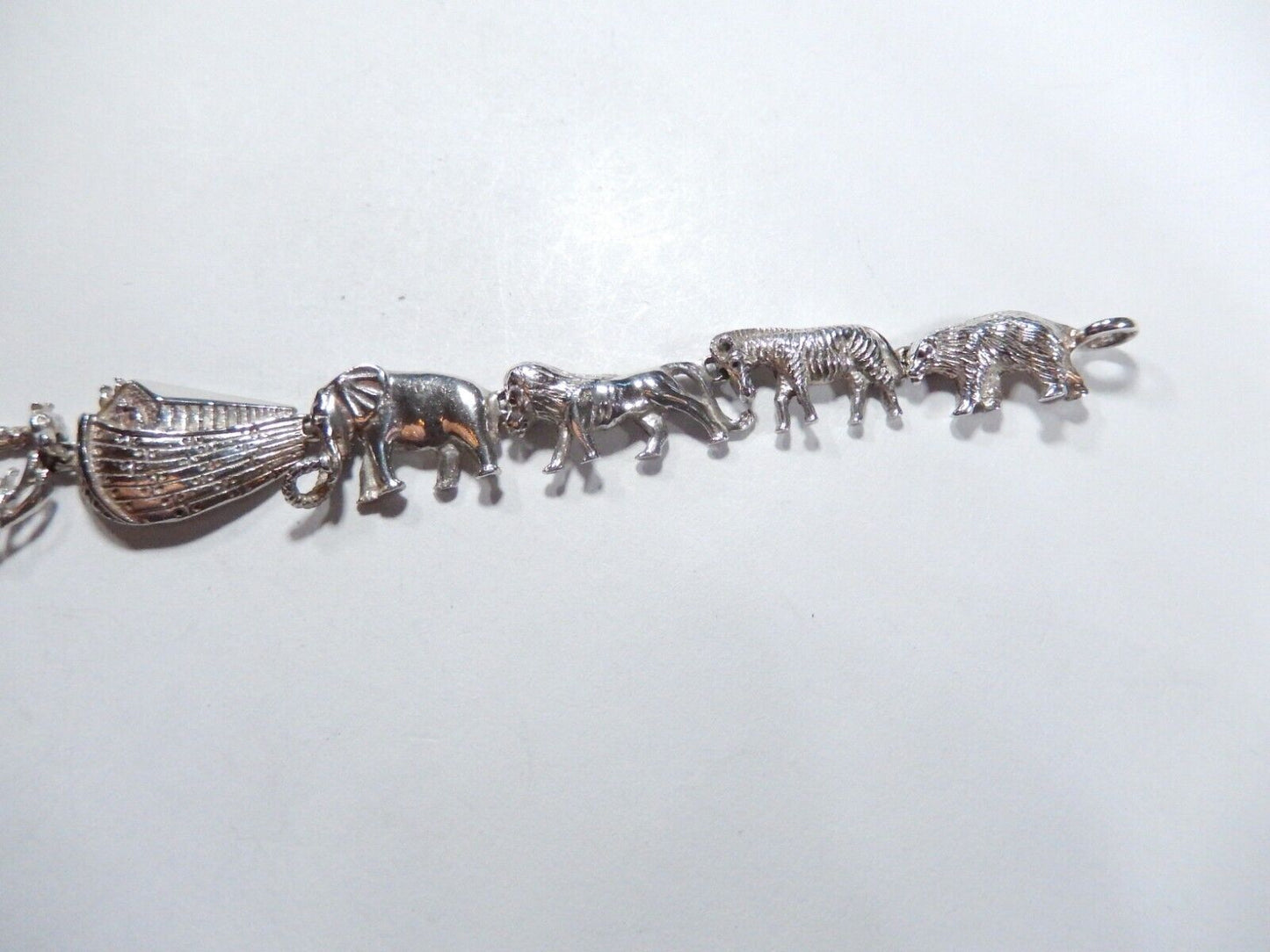 Sterling Silver Noah's Ark with Animals Bracelet 7"