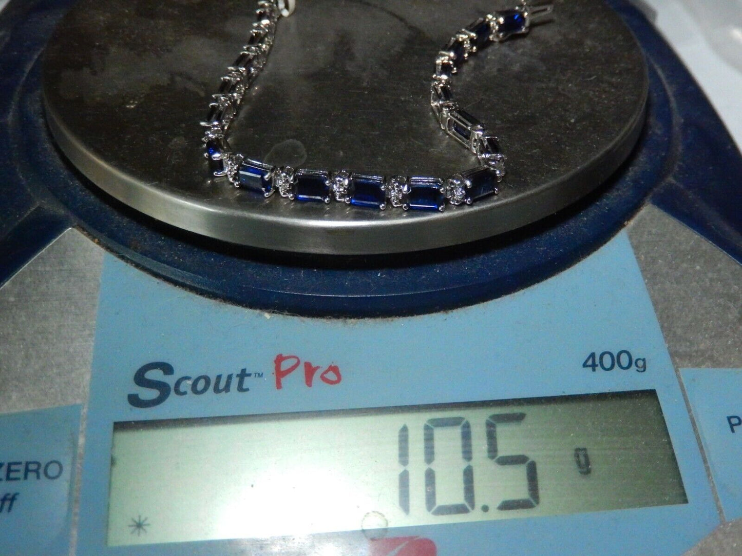 *NWT* 10K White Gold  15.0 CT Sapphire and Diamond Statement 7" Bracelet