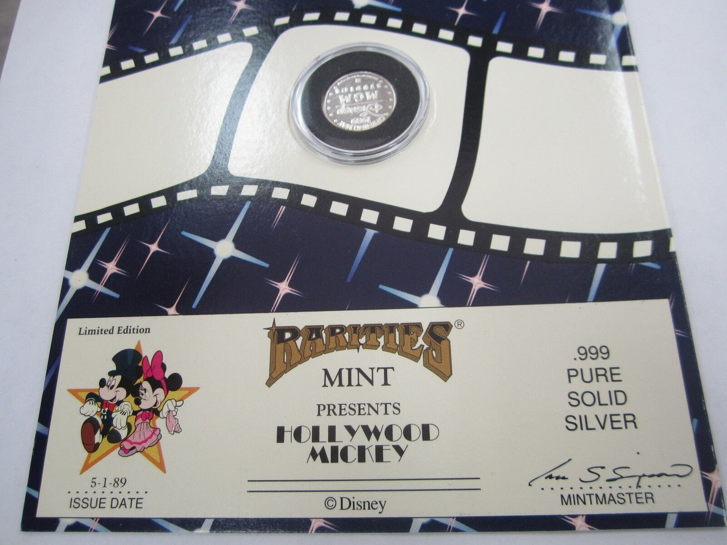 Disney Rarities Mint MGM STUDIOS 5/89 OPENING HOLLYWOOD MICKEY .999 Silver Coin!