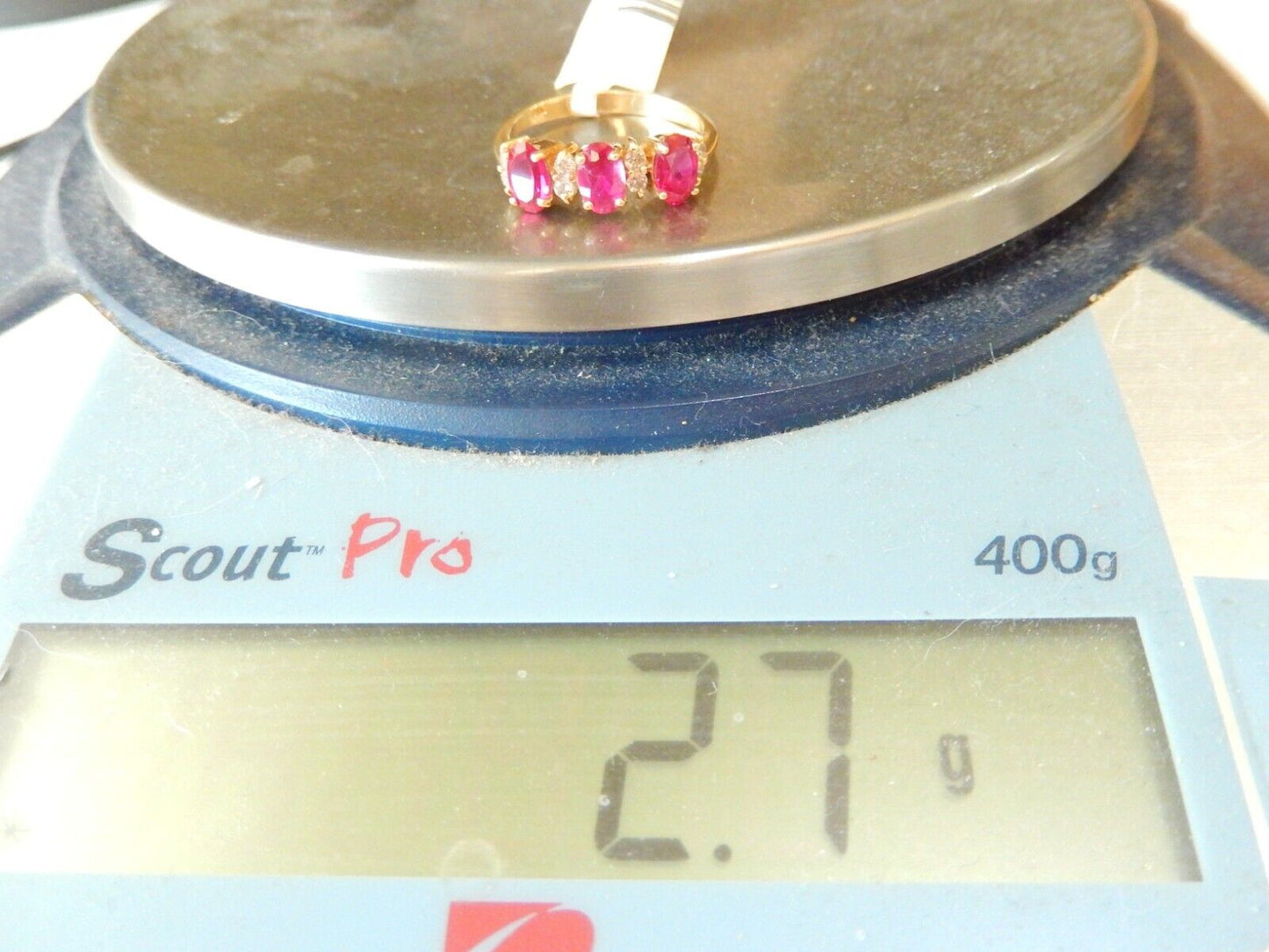 *VINTAGE* 14K Yellow Gold Lab Created Ruby and Diamond  Ring Size 7.5