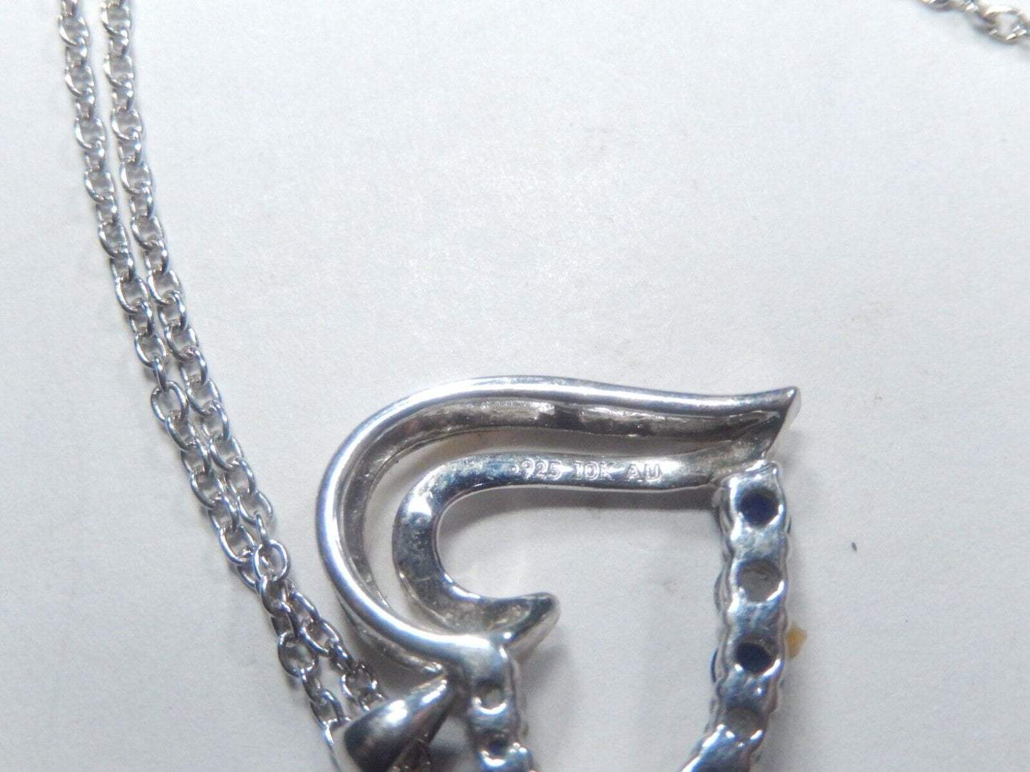 *VINTAGE*  10K Yellow Gold & Sterling Silver CZ & Lab Created Heart Necklace