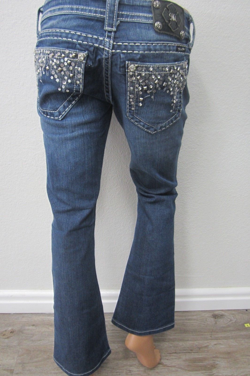 Miss Me JE5682B2L Boot Embellished Studded Denim Jeans Womens Size 28 Inseam 33