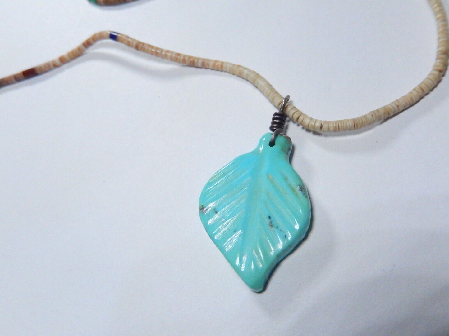 *VINTAGE*  Native American  Carved Feather Turquoise On a 26" Beaded Necklace