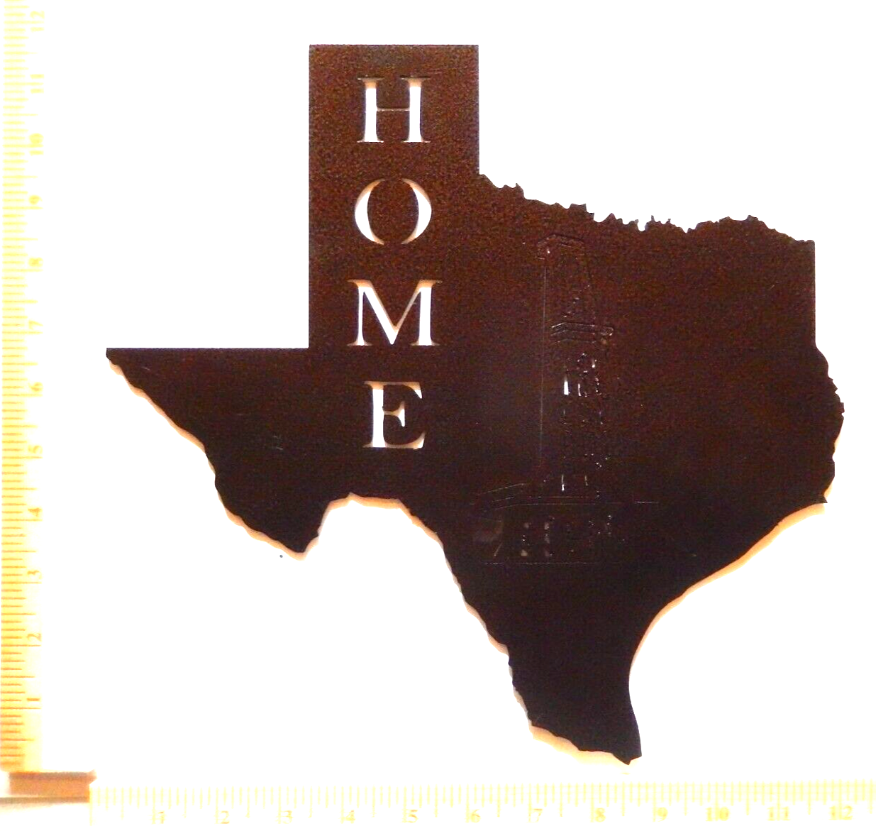 ~NEW~ 14 ga. " TEXAS HOME & OIL DERRICK" Copper Brown Metal Wall Art - 12" x 12"