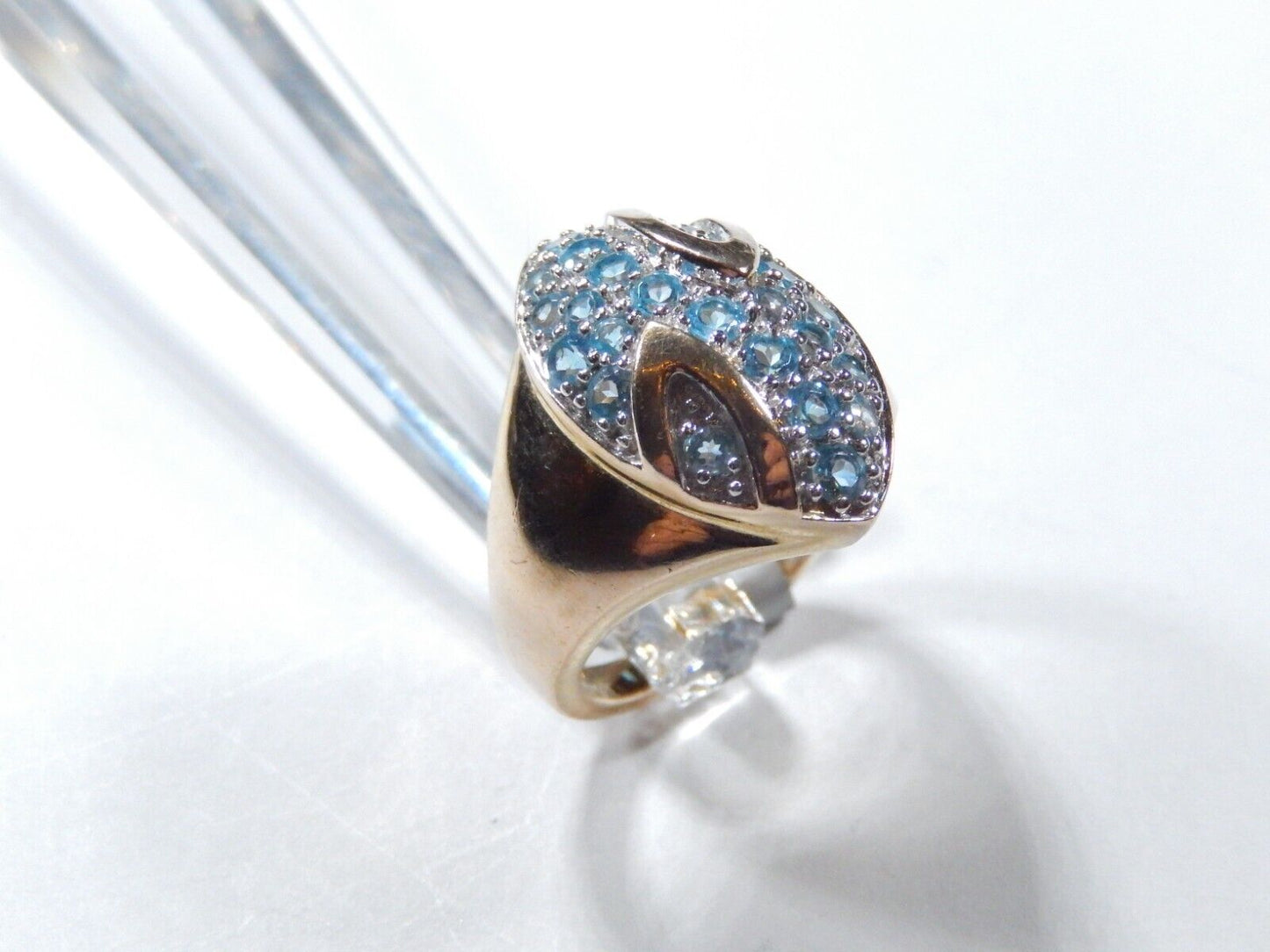 *STATEMENT RING* Sterling Silver 925 Gold Vermeil Blue Topaz Cluster Ring Size 7