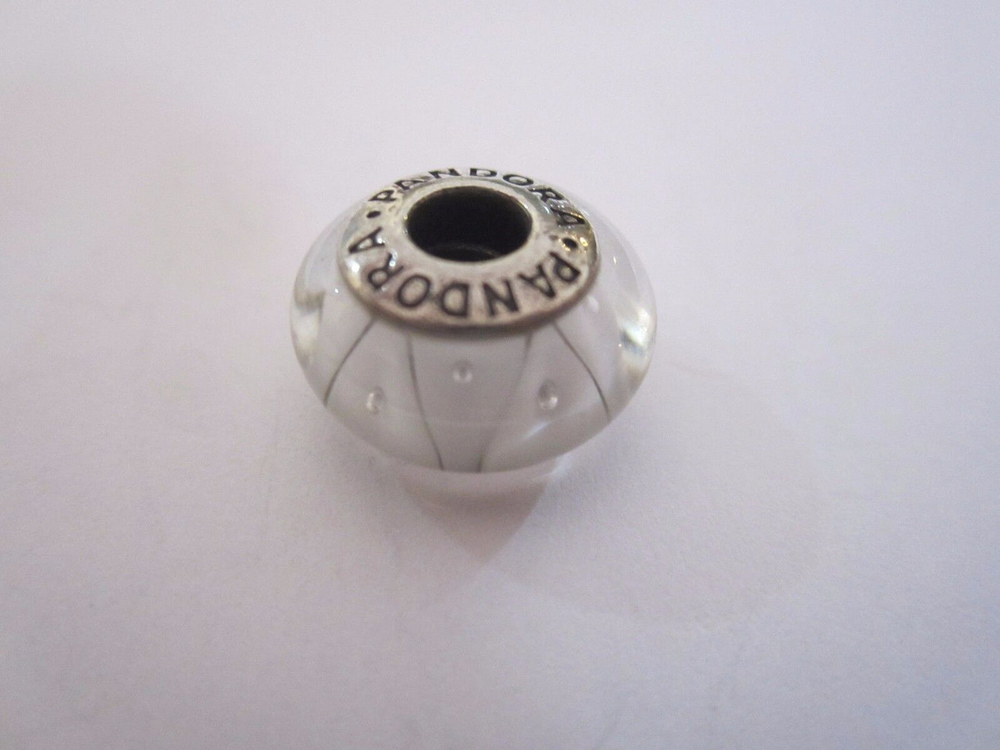 Authentic  Pandora 925 ALE Sterling Silver White  Murano glass twist-on  Bead