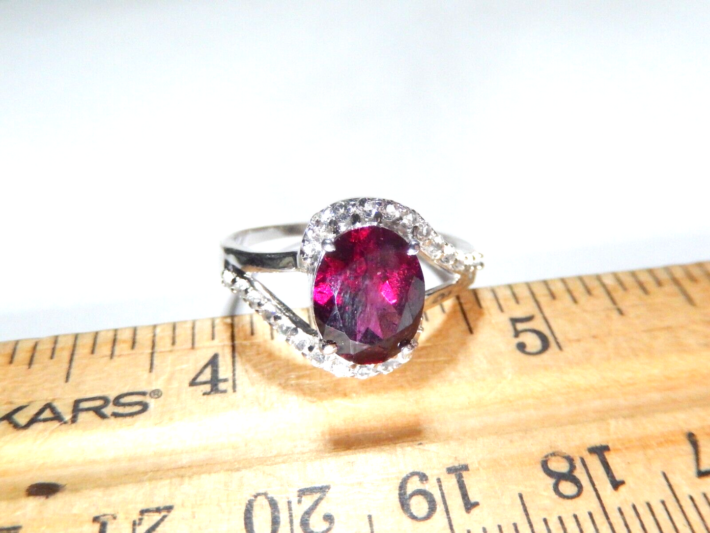 *VINTAGE*  Lab Created Ruby  w/CZ Accents 925 Sterling Silver  Ring Sz 9.25