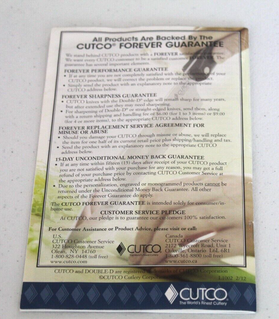 Cutco knives User Guide & Product Care Cutlery manual reference book L1002 2/12