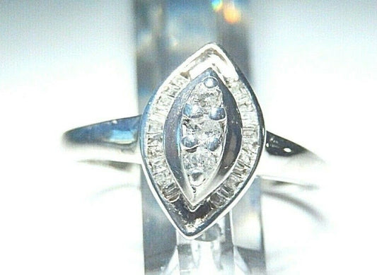 *VINTAGE* 10K White Gold Diamond Halo Marquise Style Antique Ring  Size 8.5
