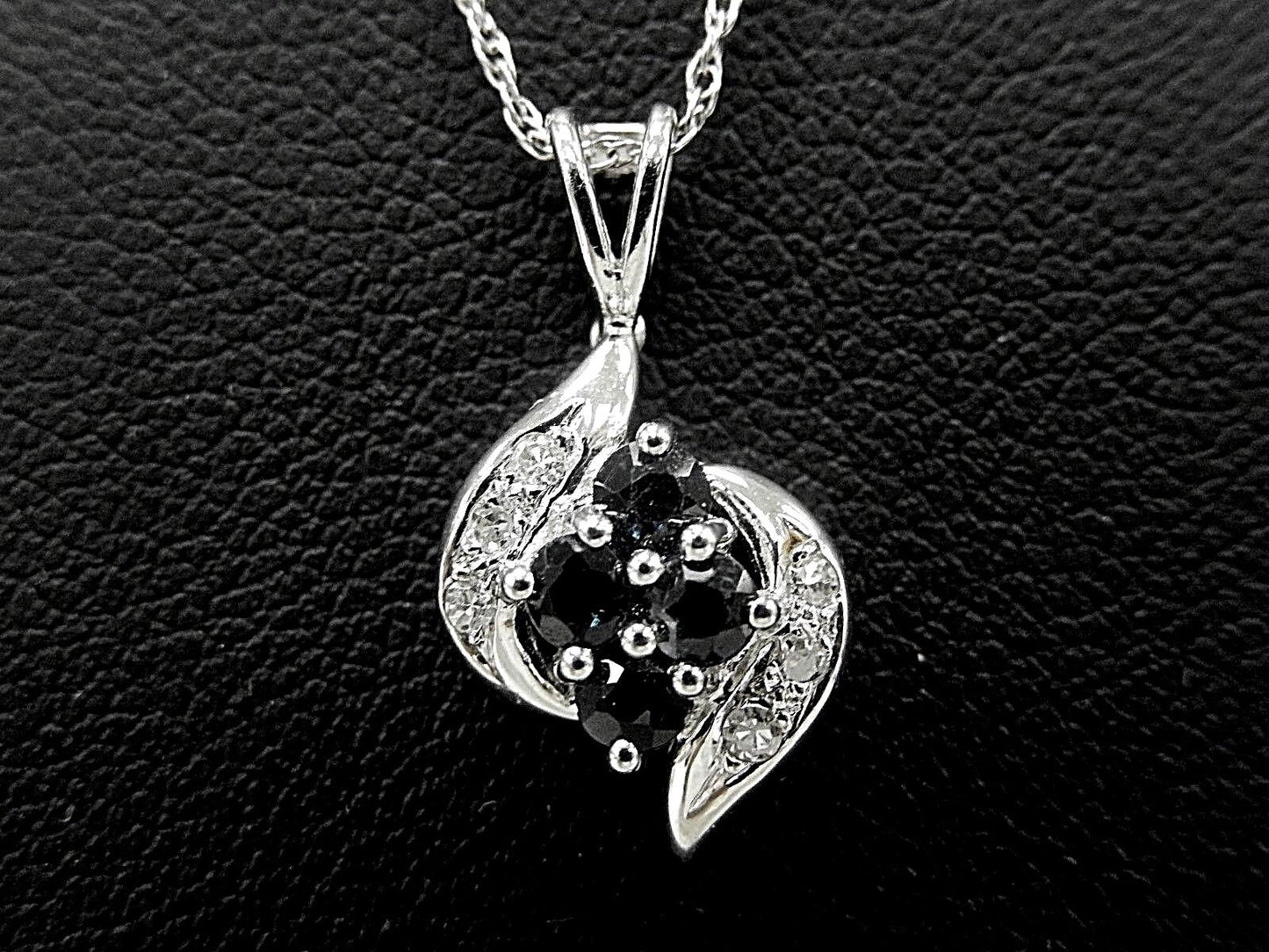 14K White Gold Blue Sapphire &  Natural Diamond Heart Pendant  With 18" Chain