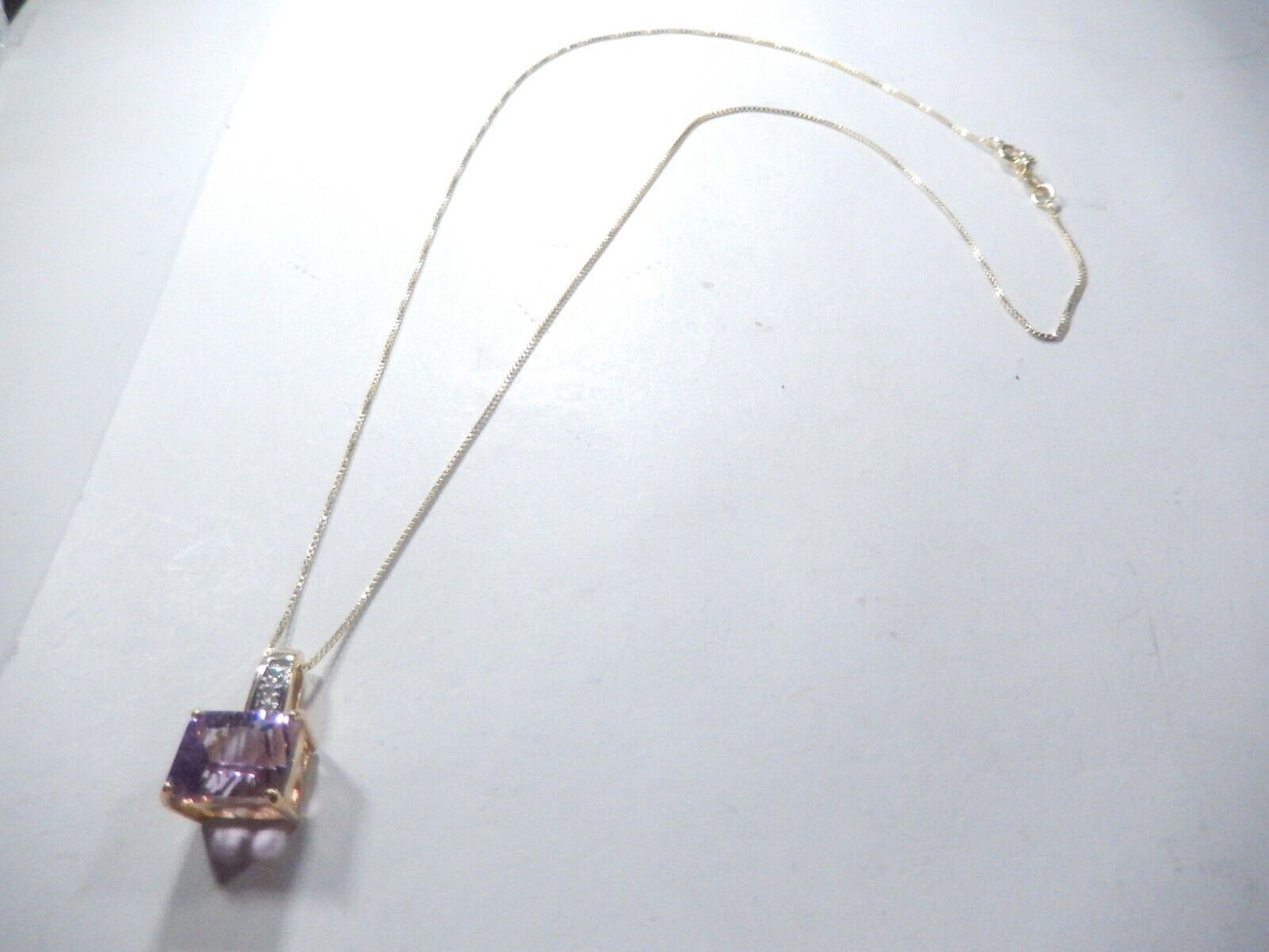 *VINTAGE*  14K Yellow Gold 3.00 CT Amethyst & Diamond Accent Pendant w/18"chain