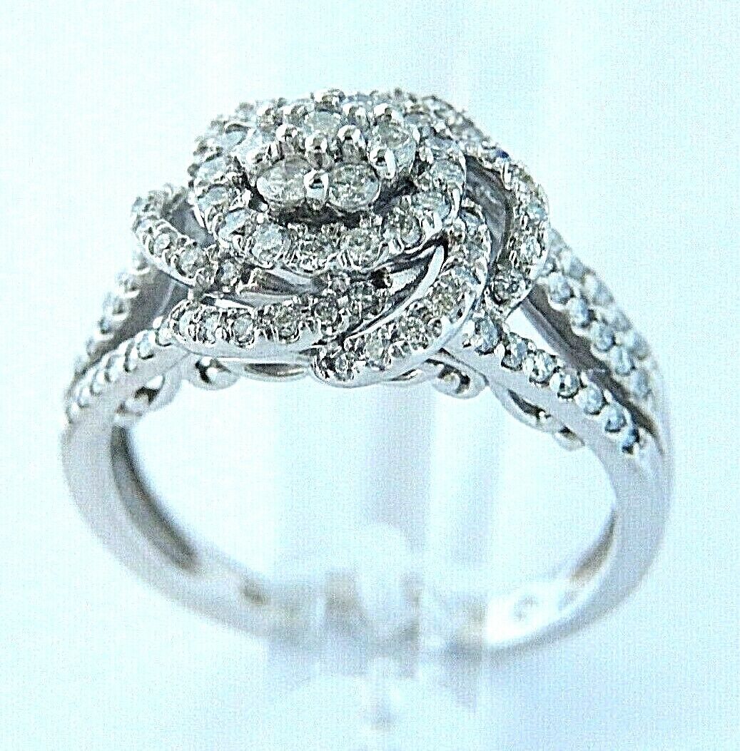 1.25CT Natural VS Diamond Halo Engagement Bridal Ring 14K White Gold Size 7.25