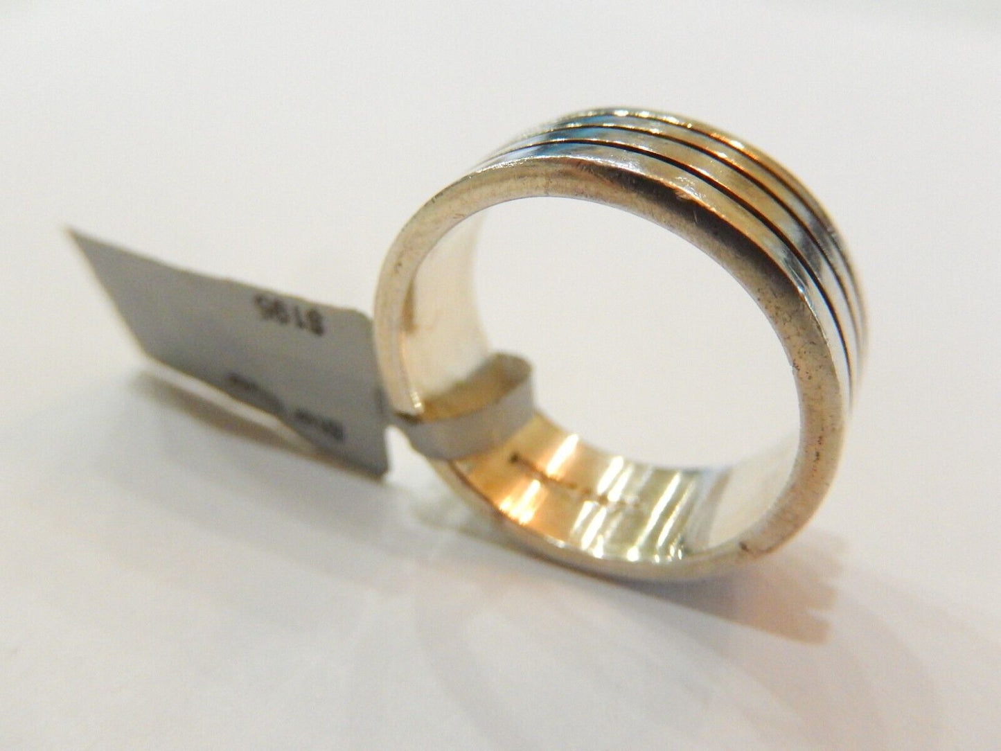*VINTAGE*  Mexico  Sterling Silver Modernist 8mm Wide Band Ring Size 8