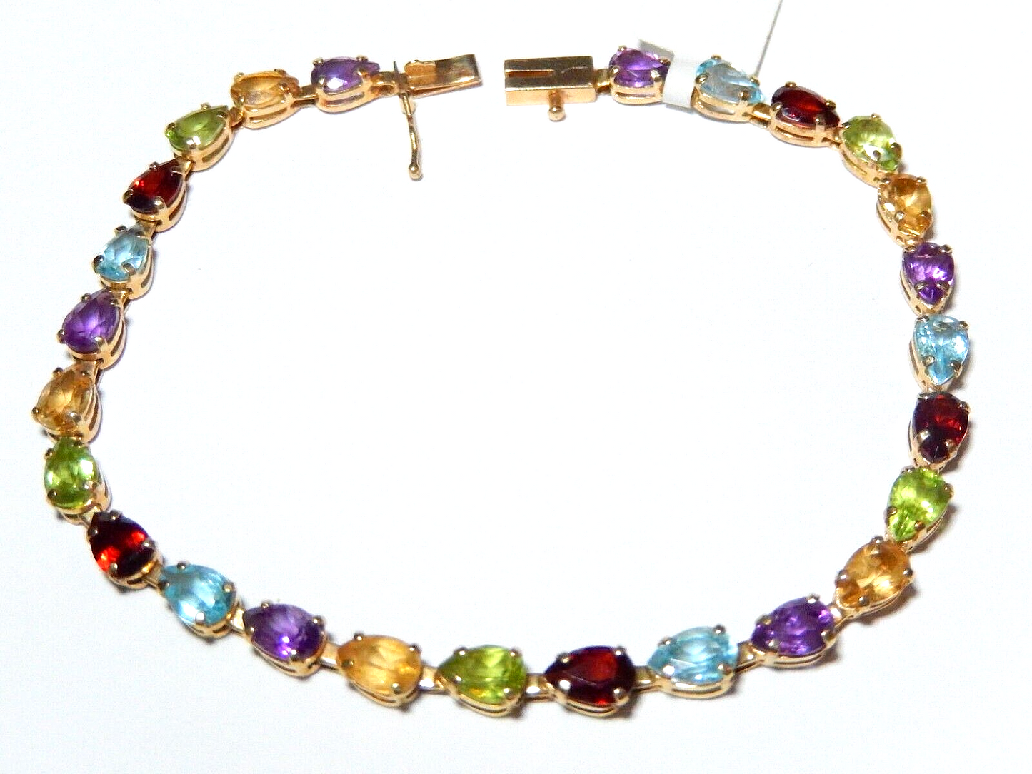 *VINTAGE* 14K Yellow Gold  9.50 CT Natural  Multi Gem Bracelet 7.75"