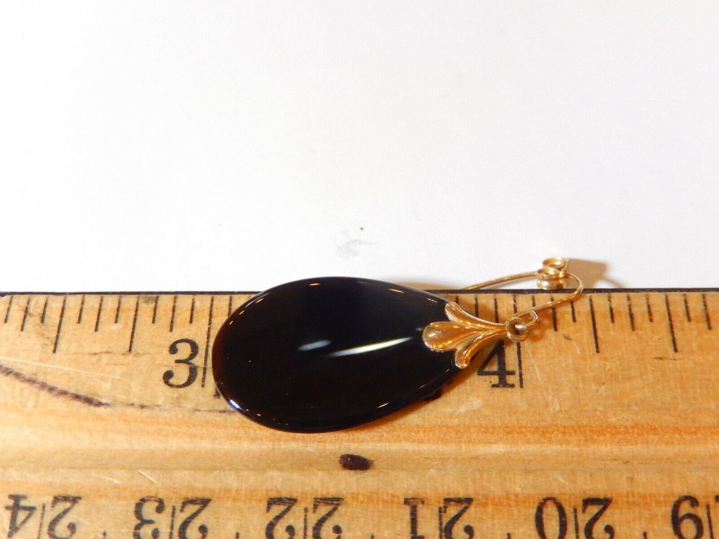 *VINTAGE*  14k Yellow Gold Black Onyx Teardrop Dangle Drop Earrings 1.25" x .5"