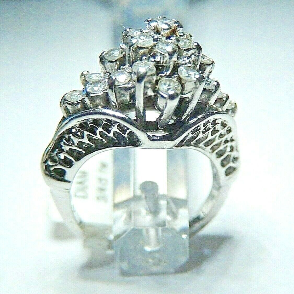 *VINTAGE* 14k White Gold  Four Tier 25 Diamond Art Deco Ring .75 CT Size 4