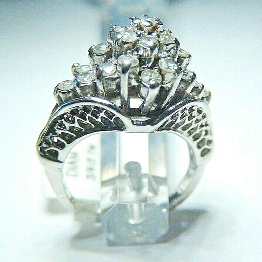 *VINTAGE* 14k White Gold  Four Tier 25 Diamond Art Deco Ring .75 CT Size 4