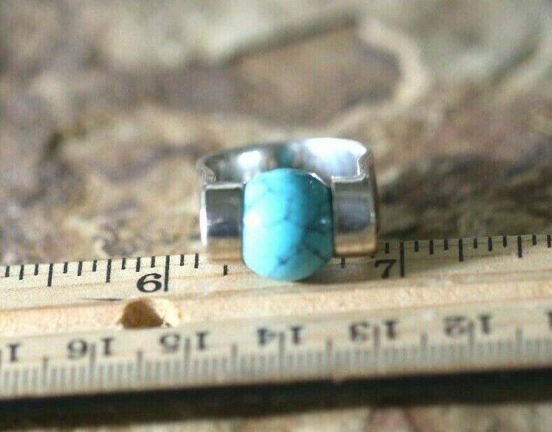 *VINTAGE* Sterling 925 Silver Tension Set Turquoise Ball Ring Size 7
