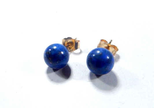 14K Yellow Gold Gem Quality Lapis 7mm Ball Ear Stud