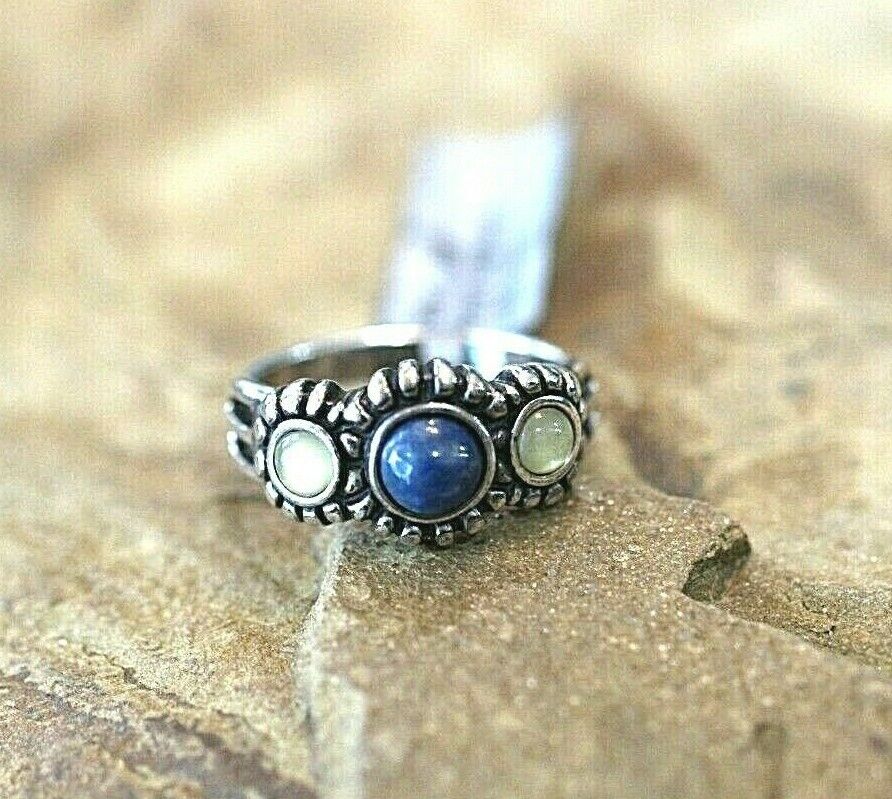 *VINTAGE*  925 STERLING SILVER LAPIS LAZULI & CITRINE BAND RING SIZE 9.5