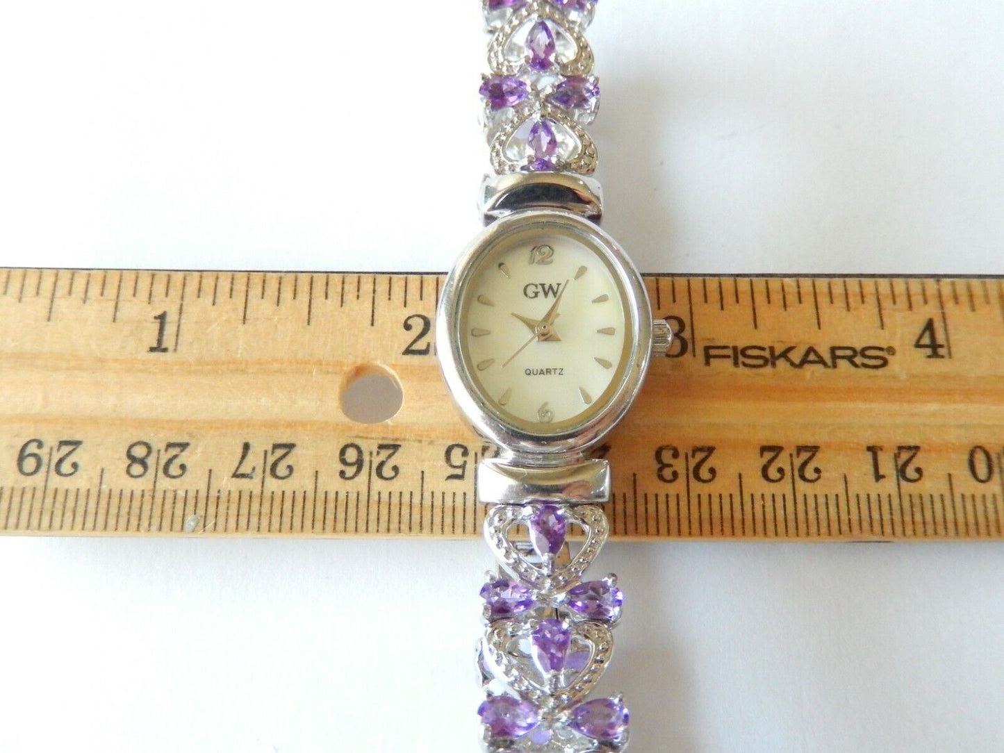 ~*GEM  WATCH*~ 4.50 CT Amethyst 7- 7.5" Sterling 925 Bracelet & Bezel  Quartz